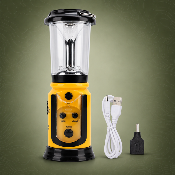 Radio Lantern, Hand Crank USB Rechargeable, Yellow