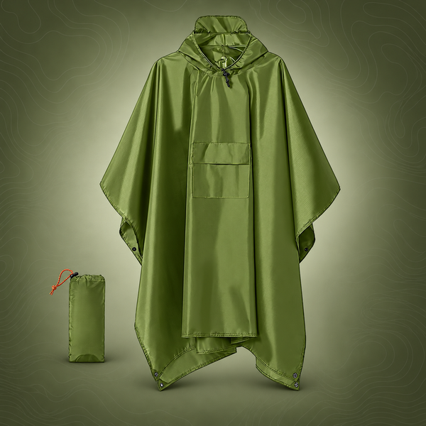 3-in-1 Waterproof Rain Poncho & Emergency Shelter, Green