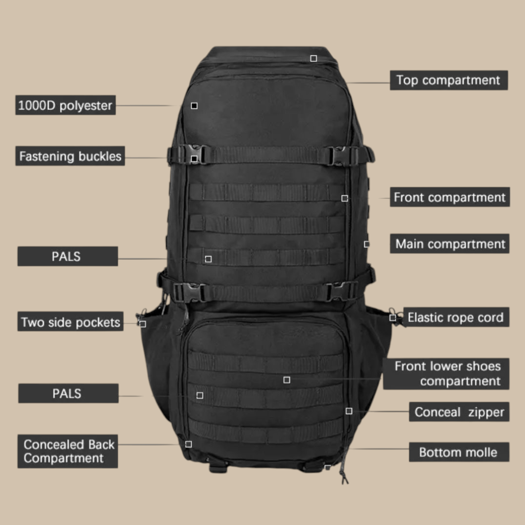 PrepPro 65L Tactical Backpack – Rugged, Versatile & Built for Adventure - PrepPro Australia