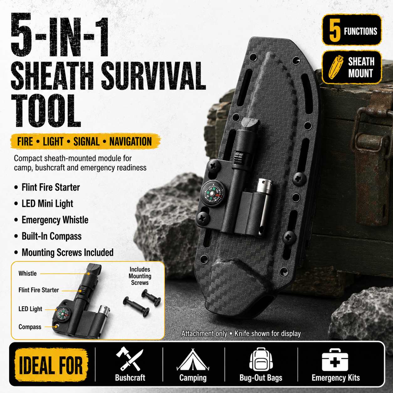 5‑in‑1 Sheath Survival Tool Attachment | PrepPro