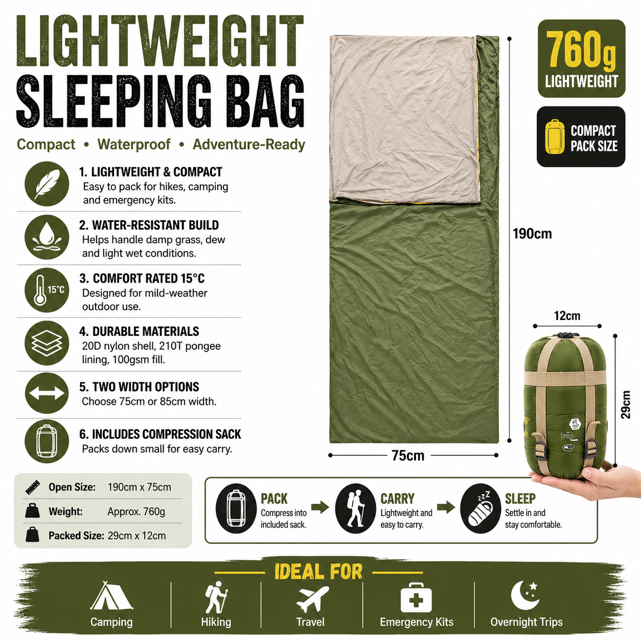 Lightweight Sleeping Bag – Compact & Waterproof | PrepPro
