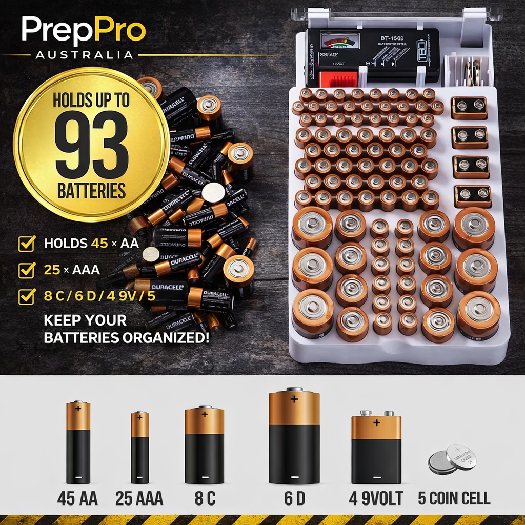 Battery Vault Organizer with Tester – 93 Slot