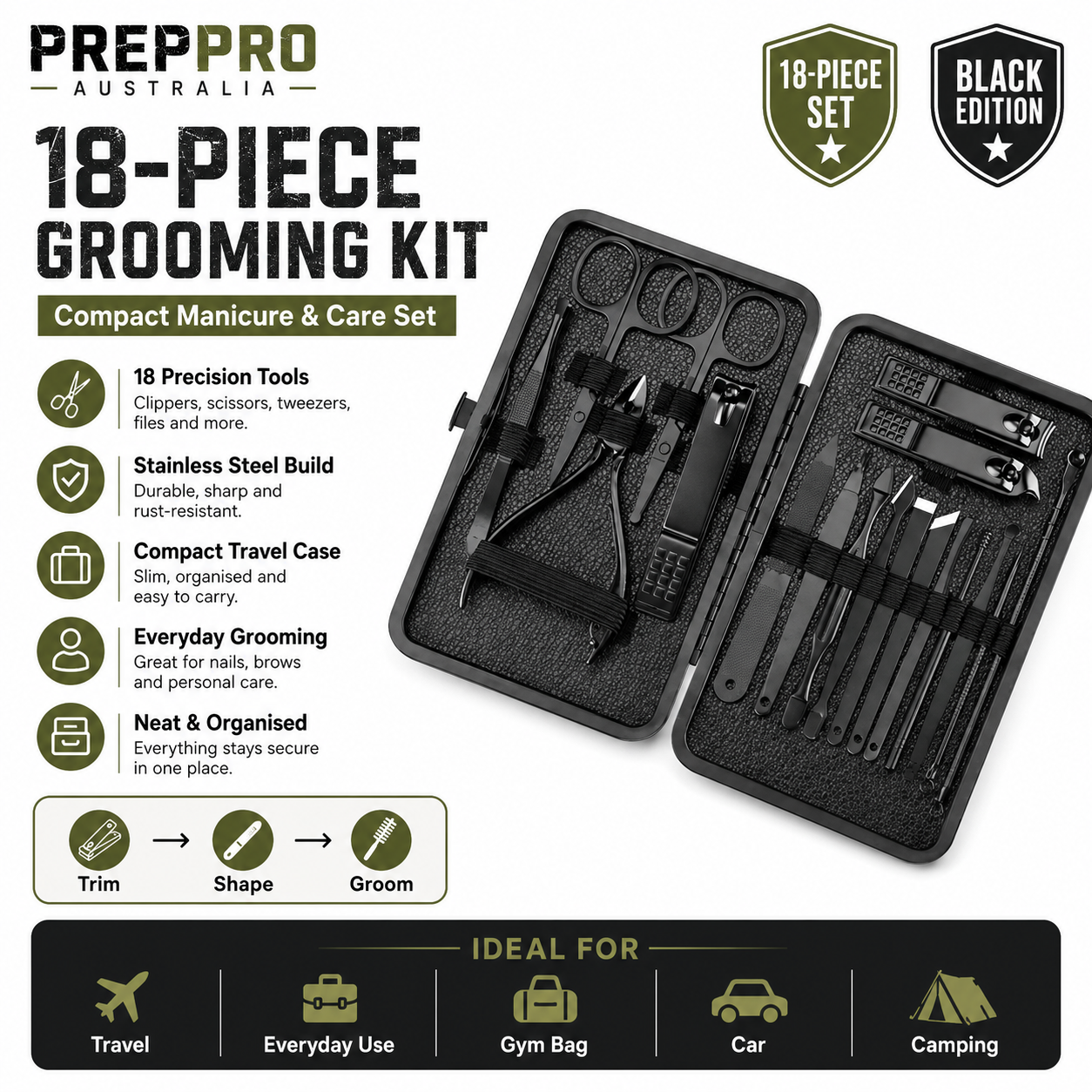 18‑Piece Compact Manicure & Grooming Kit | PrepPro