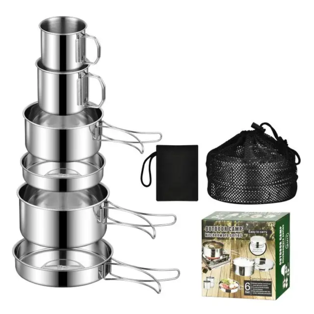 Stainless Steel Camping Cookware Set – Portable 304 Outdoor Cooking Kit with Pots, Pans & Cups