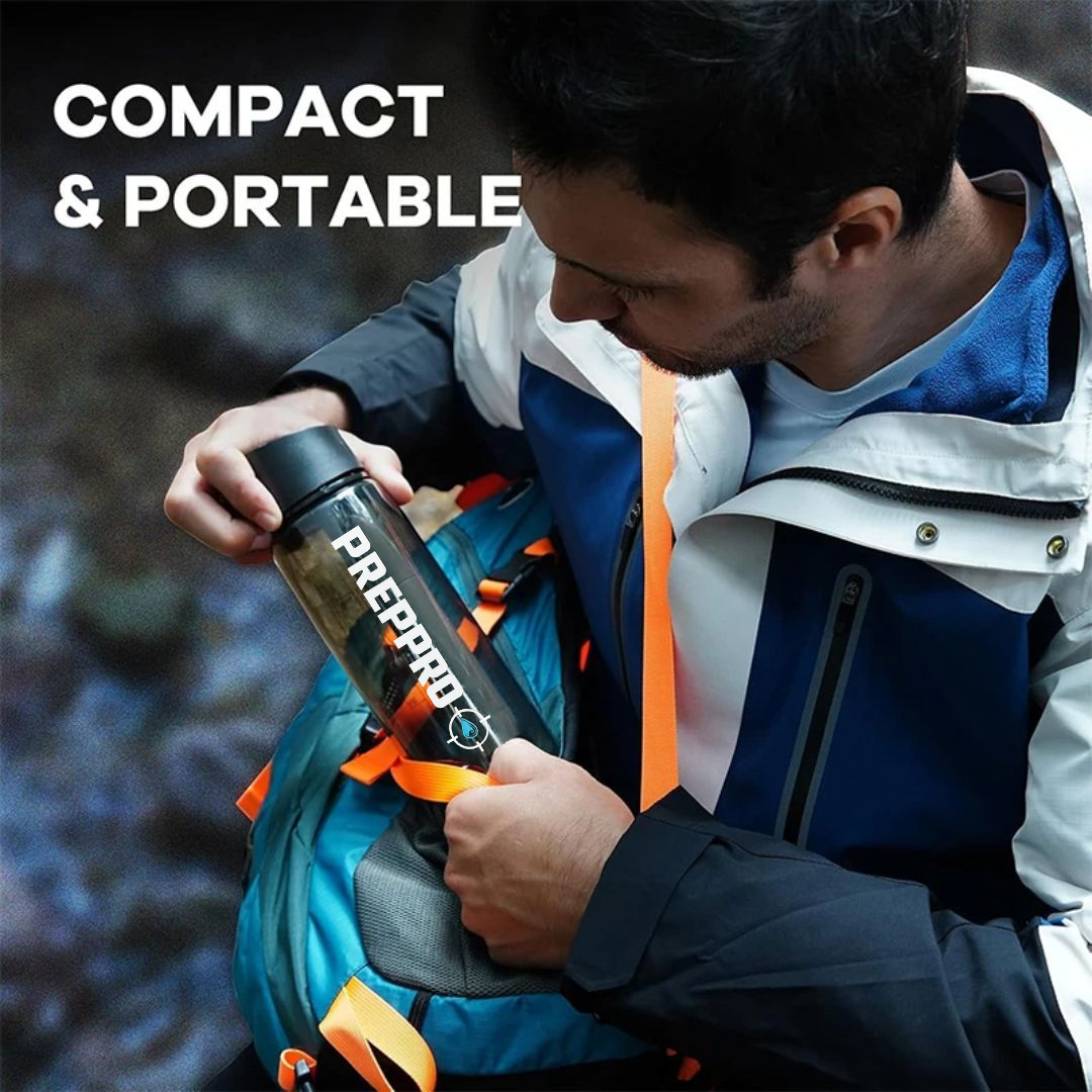 PrepPro Survival Filter Bottle – Tritan Purification Bottle with Compass & Collapsible Spout - PrepPro Australia