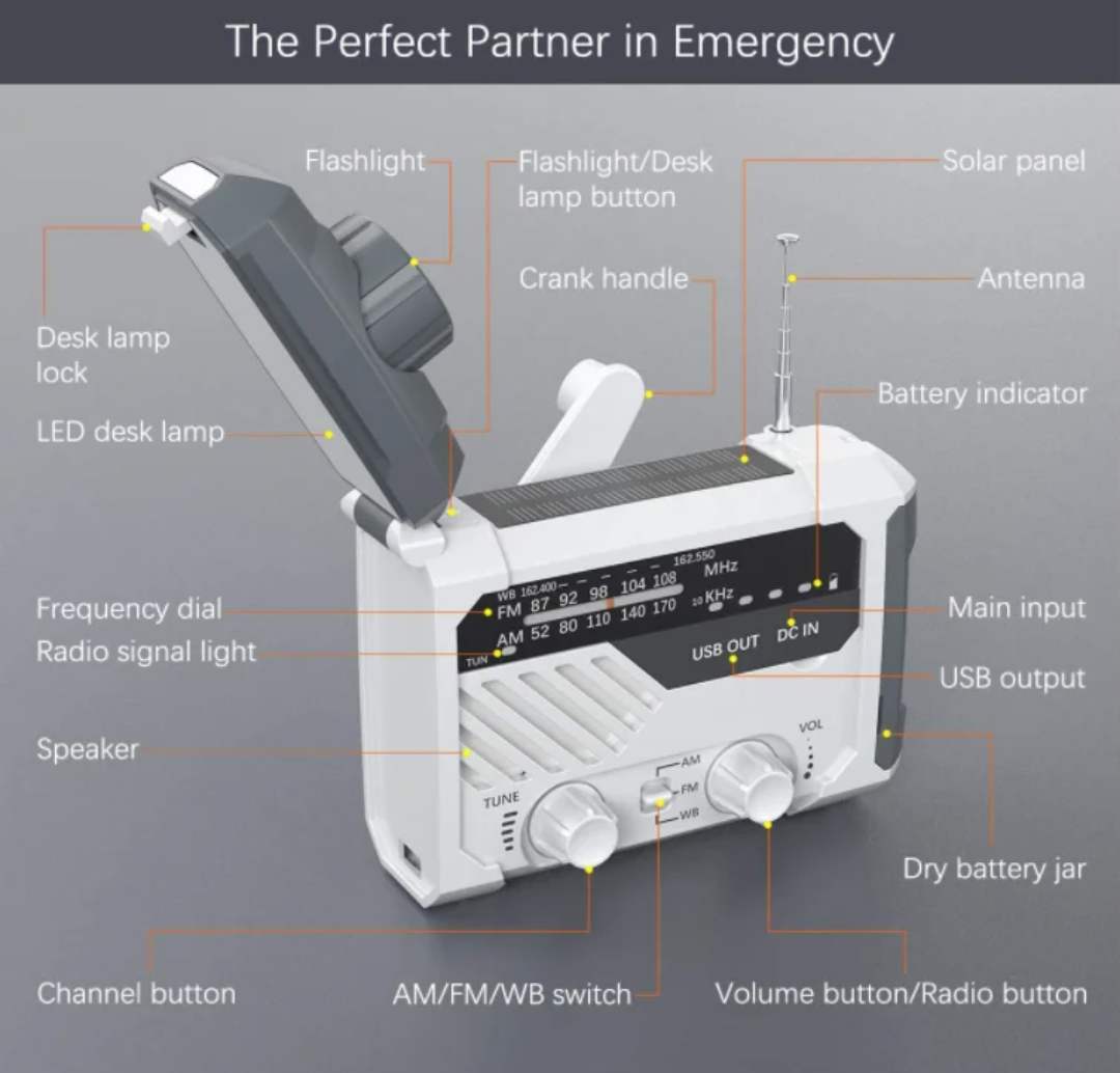 Solar Hand-Crank Emergency Radio & Power Bank