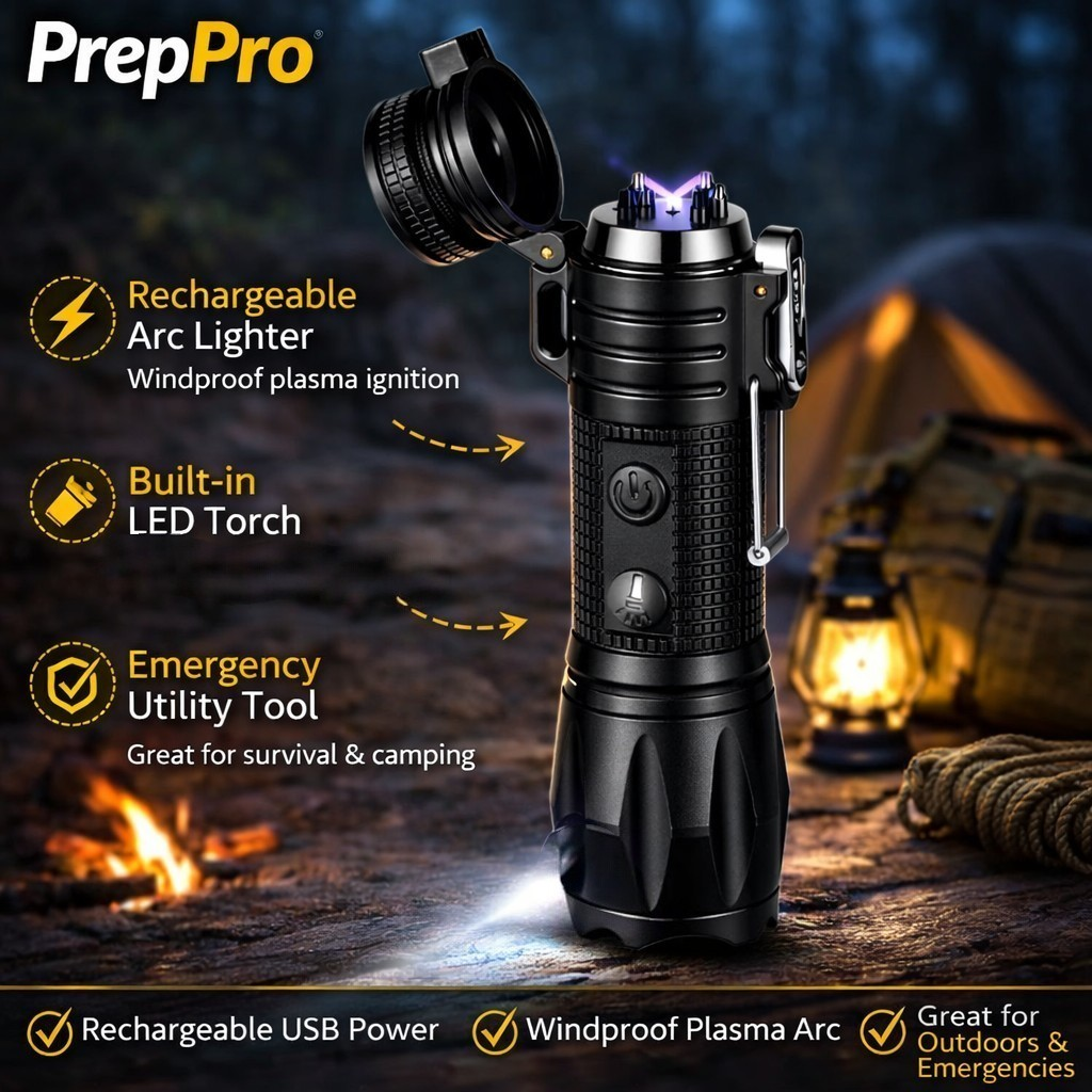 3‑in‑1 Tactical Arc Lighter with Flashlight | PrepPro