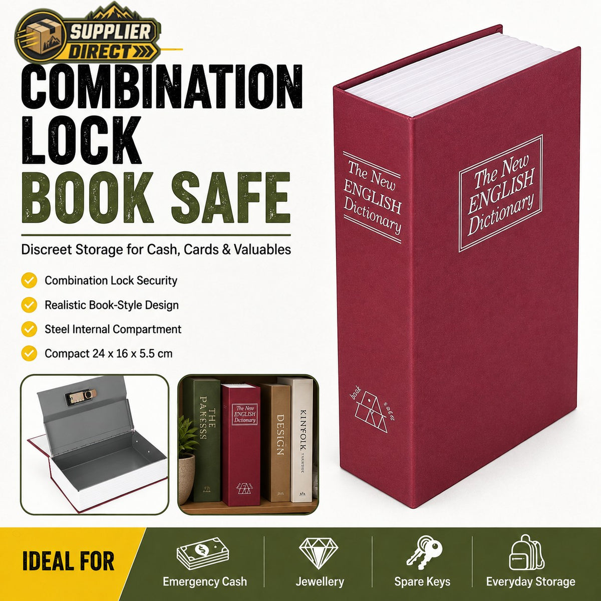 Combination Lock Book Safe – Discreet Storage for Cash, Cards & Valuables