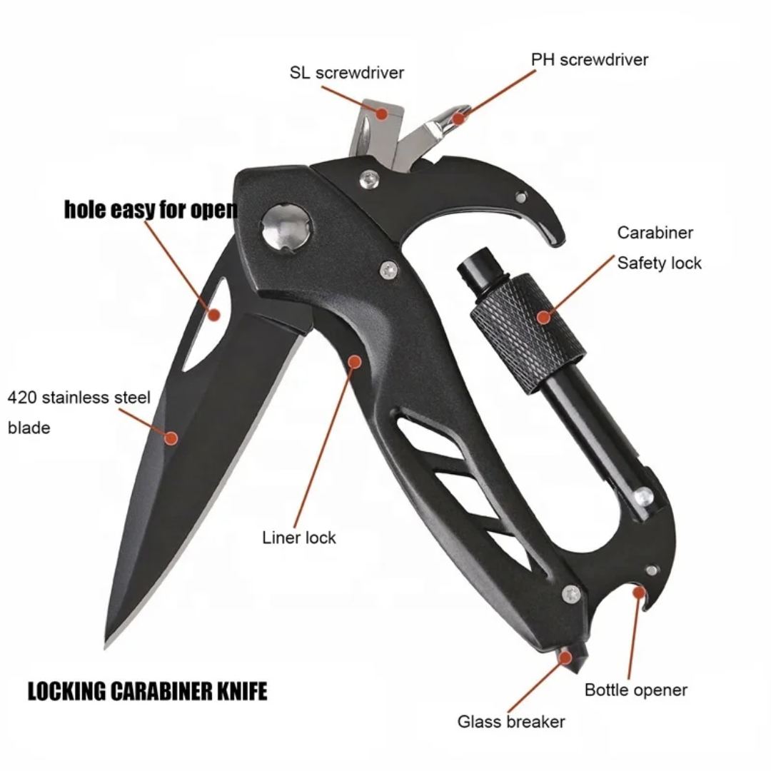 PrepPro Locking Carabiner Knife – 7-in-1 Survival Tool - PrepPro Australia