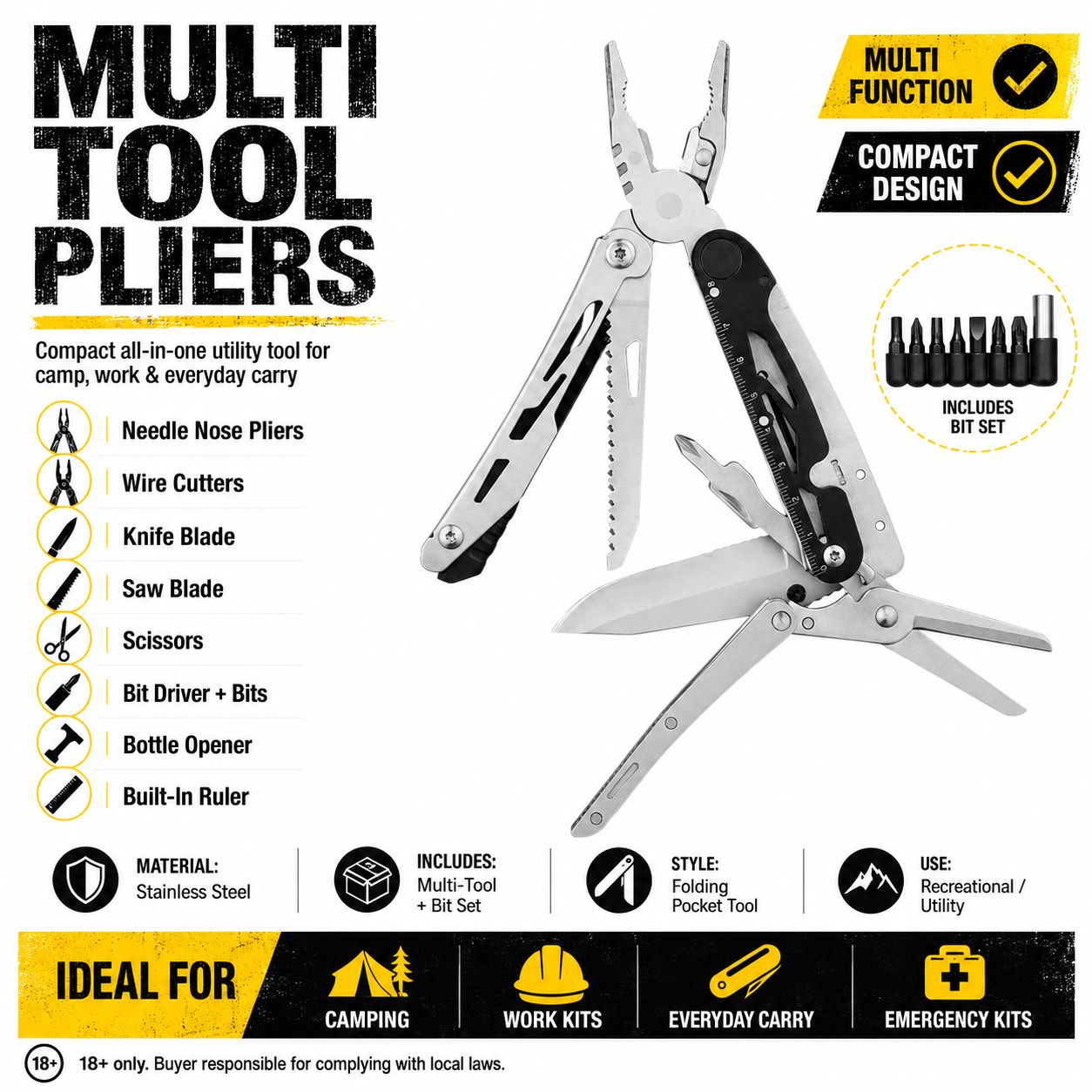 12‑in‑1 Multitool with Detachable Scissors