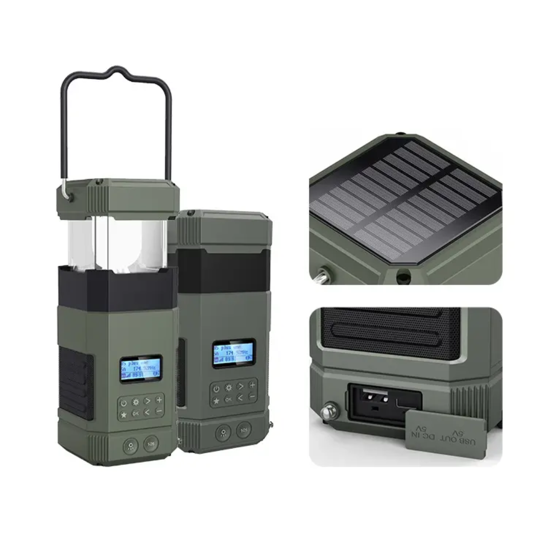 Hand Crank Emergency Radio Lantern – Solar Rechargeable 5000mAh Camping Light & Bluetooth Speaker