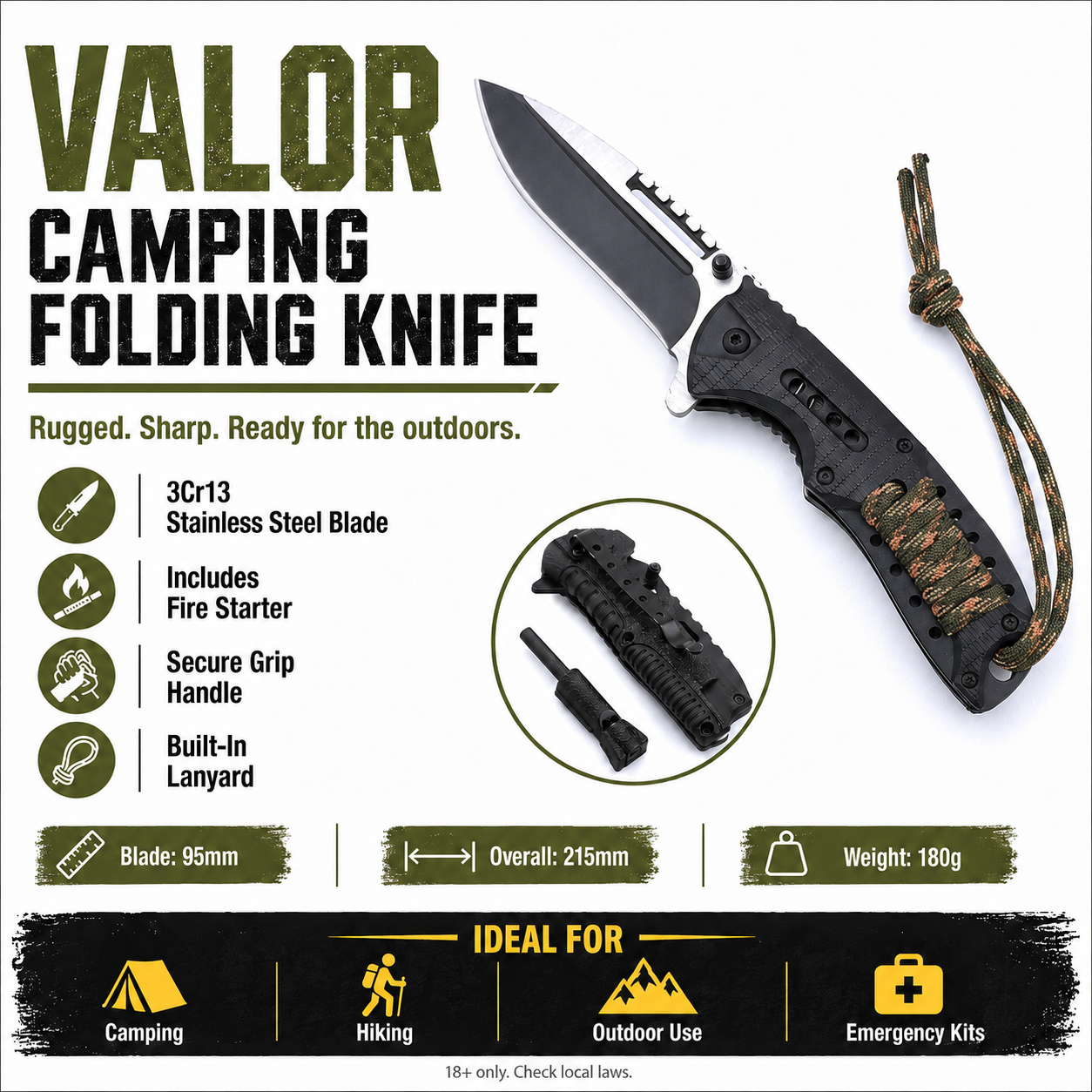 Valor Camping Folding Utility Knife – Rugged Outdoor Tool | PrepPro