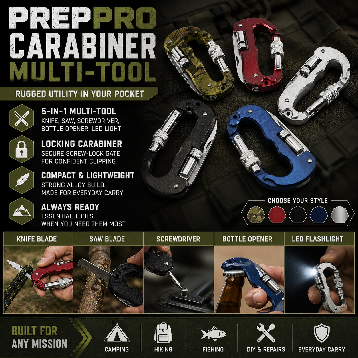 Carabiner Multi‑Tool – Rugged Outdoor Utility | PrepPro