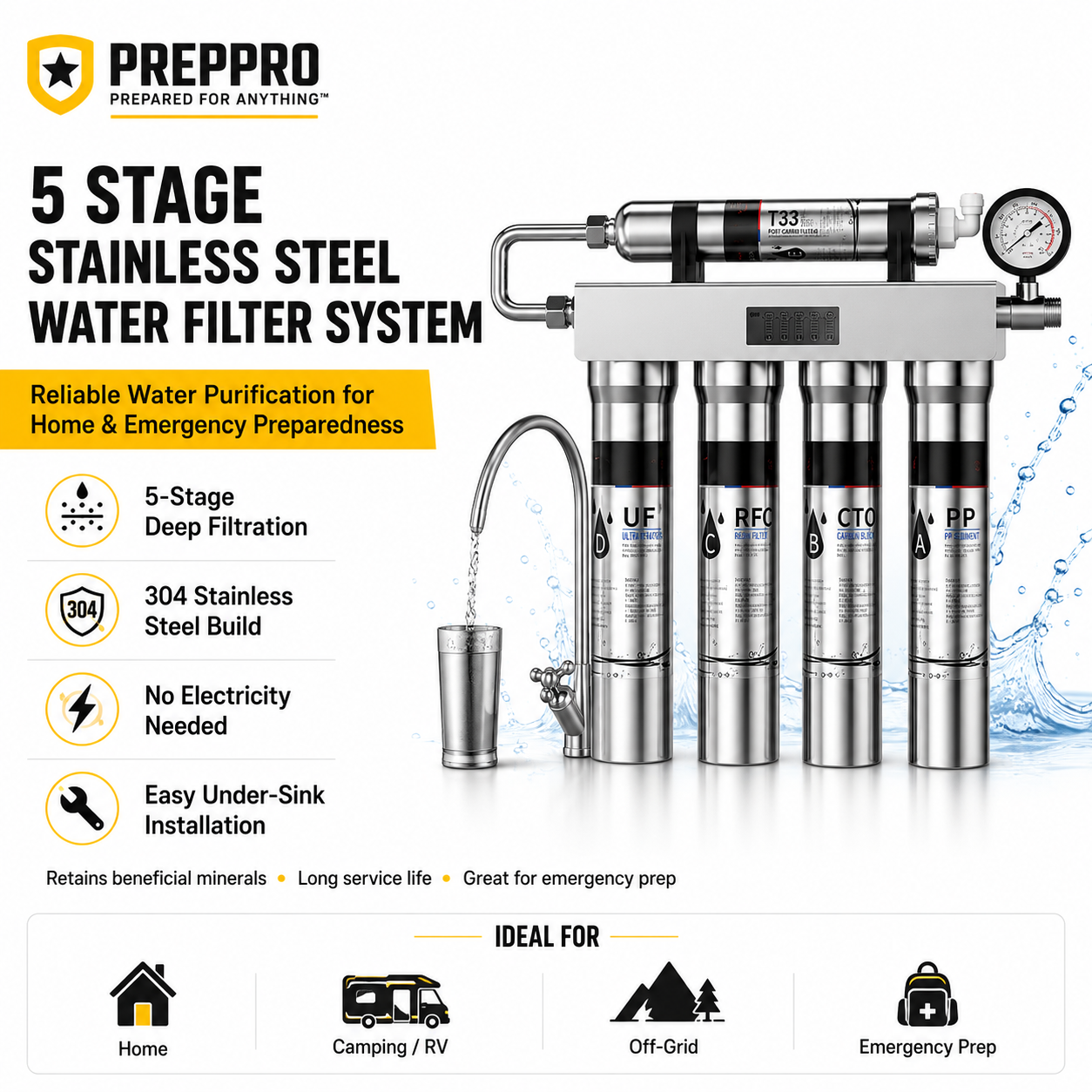 PureFlow 5-Stage Stainless Steel Under Sink Water Filtration System
