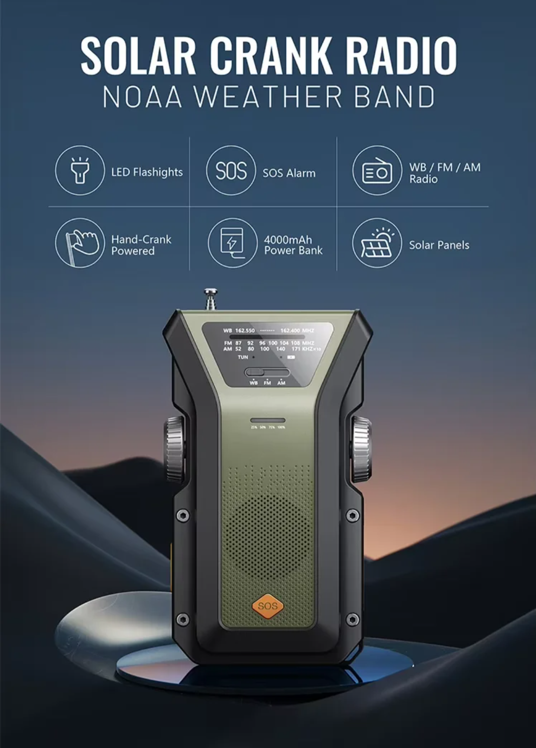 Solar Crank Radio – 4000mAh Power Bank & Emergency lighting - PrepPro Australia