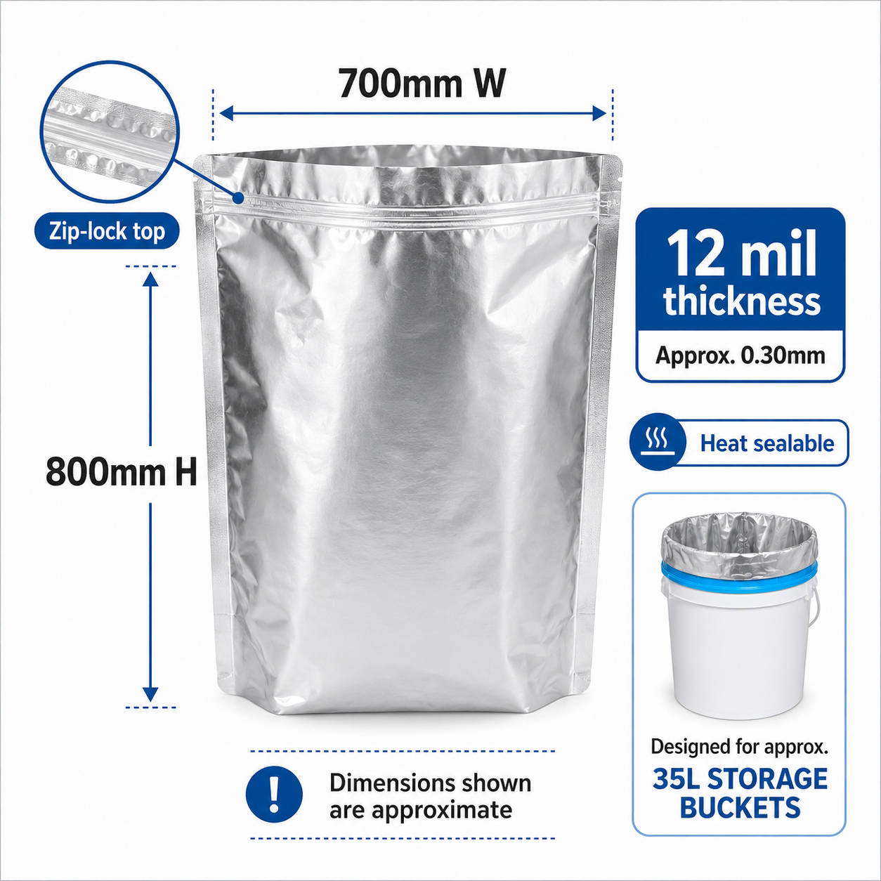 Heavy-Duty 35L Mylar Bucket Liners | 10 Pack Food Storage Kit