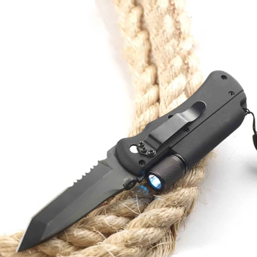 Tactical Folding Knife with Built-in Flashlight | 5-in-1 Survival Tool - PrepPro Australia