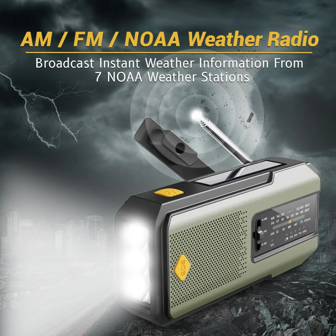 Emergency Weather Radio – Solar Hand Crank AM/FM NOAA Radio with Flashlight & Power Bank