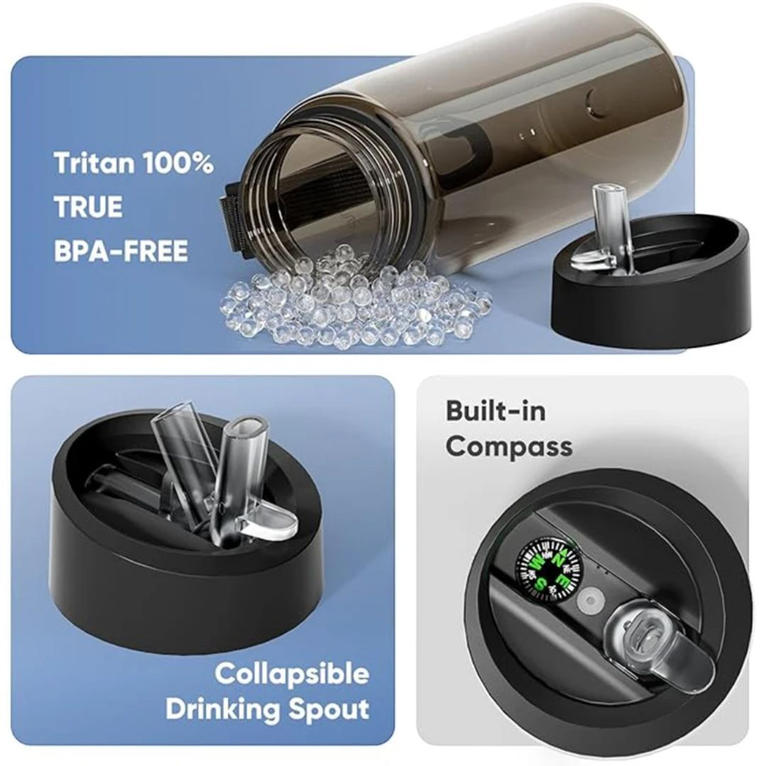 PrepPro Survival Filter Bottle – Tritan Purification Bottle with Compass & Collapsible Spout - PrepPro Australia