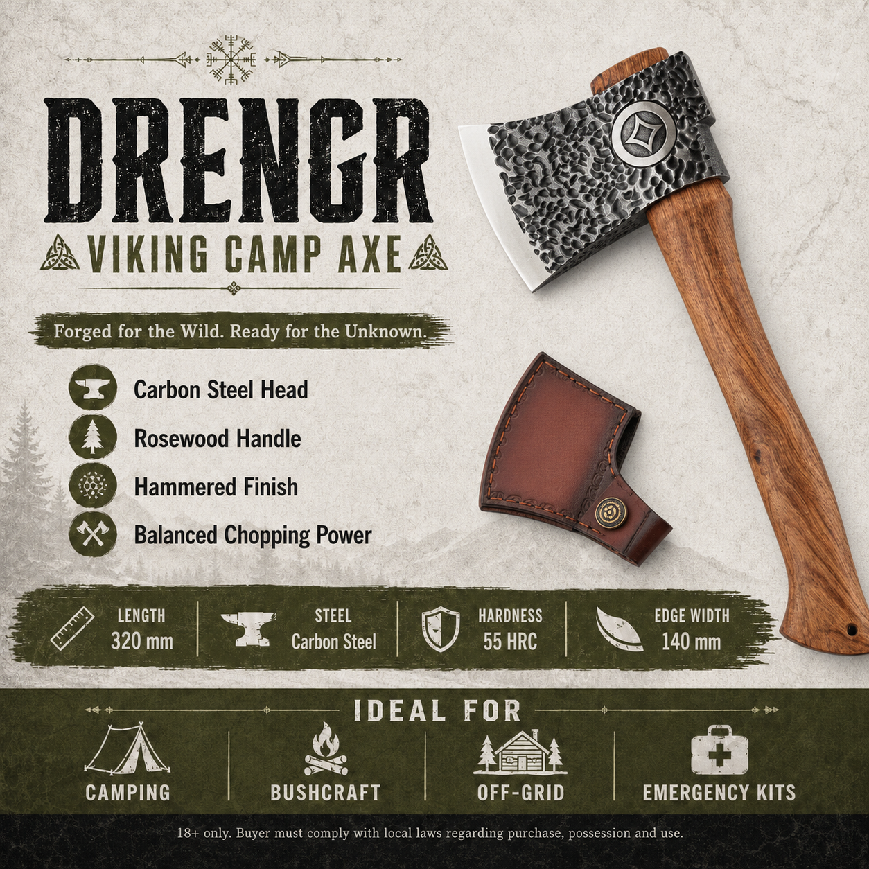 Drengr Axe – Viking‑Inspired Camping Hatchet | PrepPro
