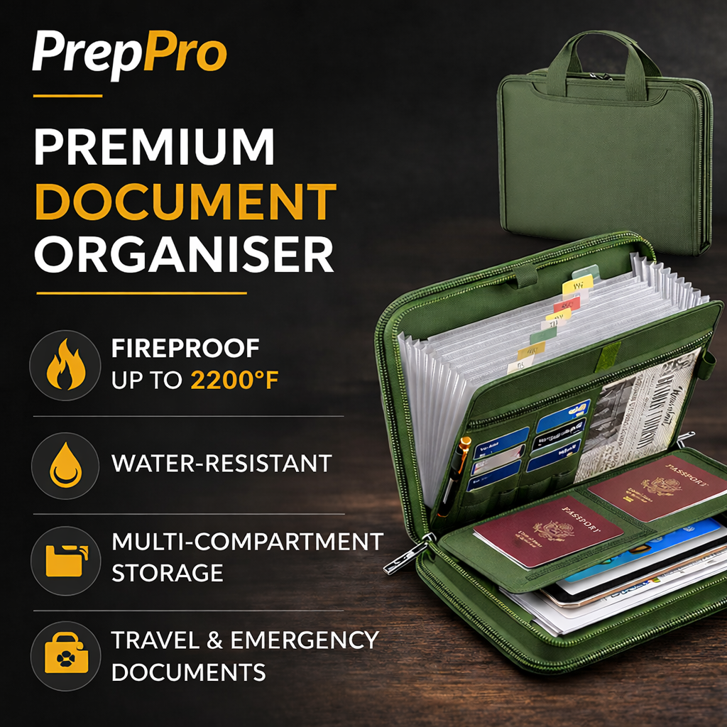 Fireproof & Waterproof Document Organizer – Emergency Document Storage Case with 13-Pocket File Folder