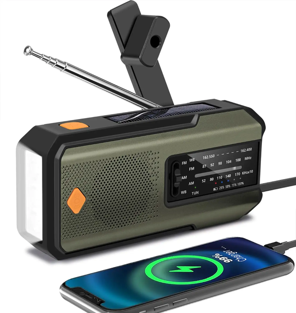 Emergency Solar Hand‑Crank Weather Radio – Torch & Power Bank