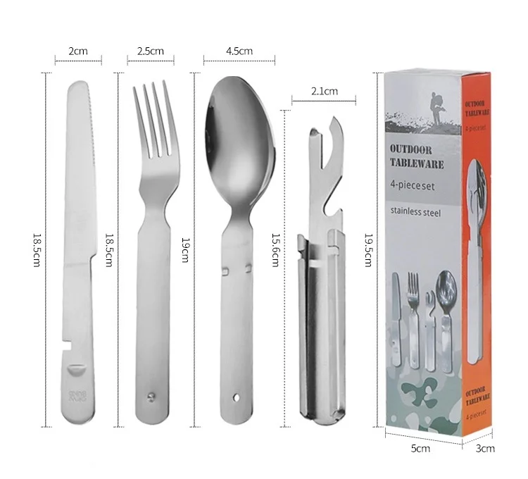 4-Piece Stainless Steel Camping Cutlery Set | Outdoor Tableware