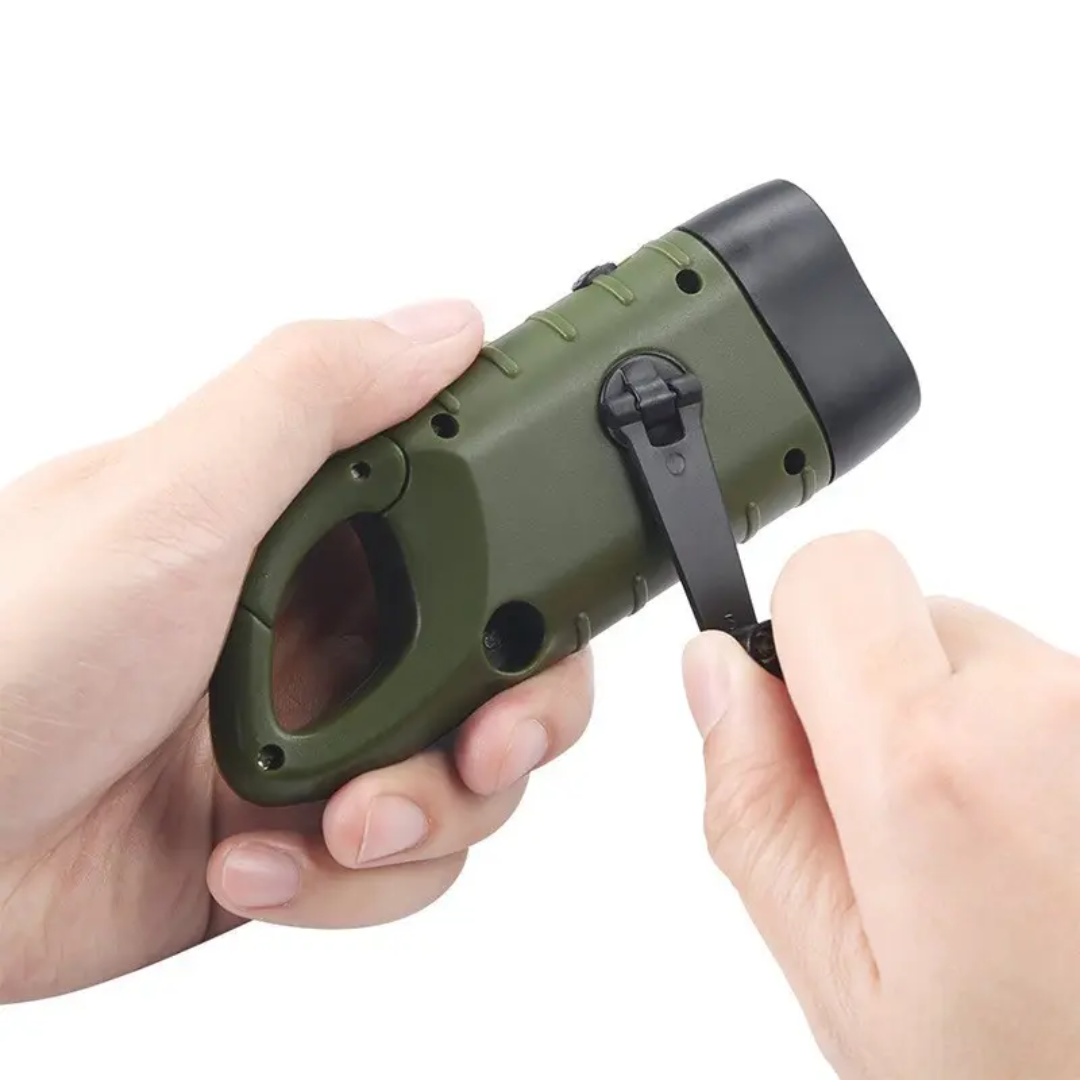 Solar Rechargeable Emergency Torch – Compact Clip-On Camping & Blackout Light