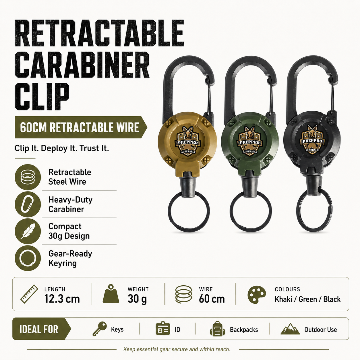 Retractable Carabiner Clip – Quick‑Lock Gear Holder | PrepPro