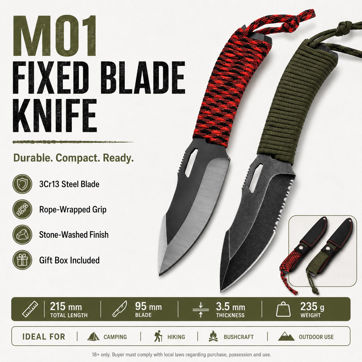 M01 Fixed Blade Utility Knife – Durable Outdoor Tool | PrepPro