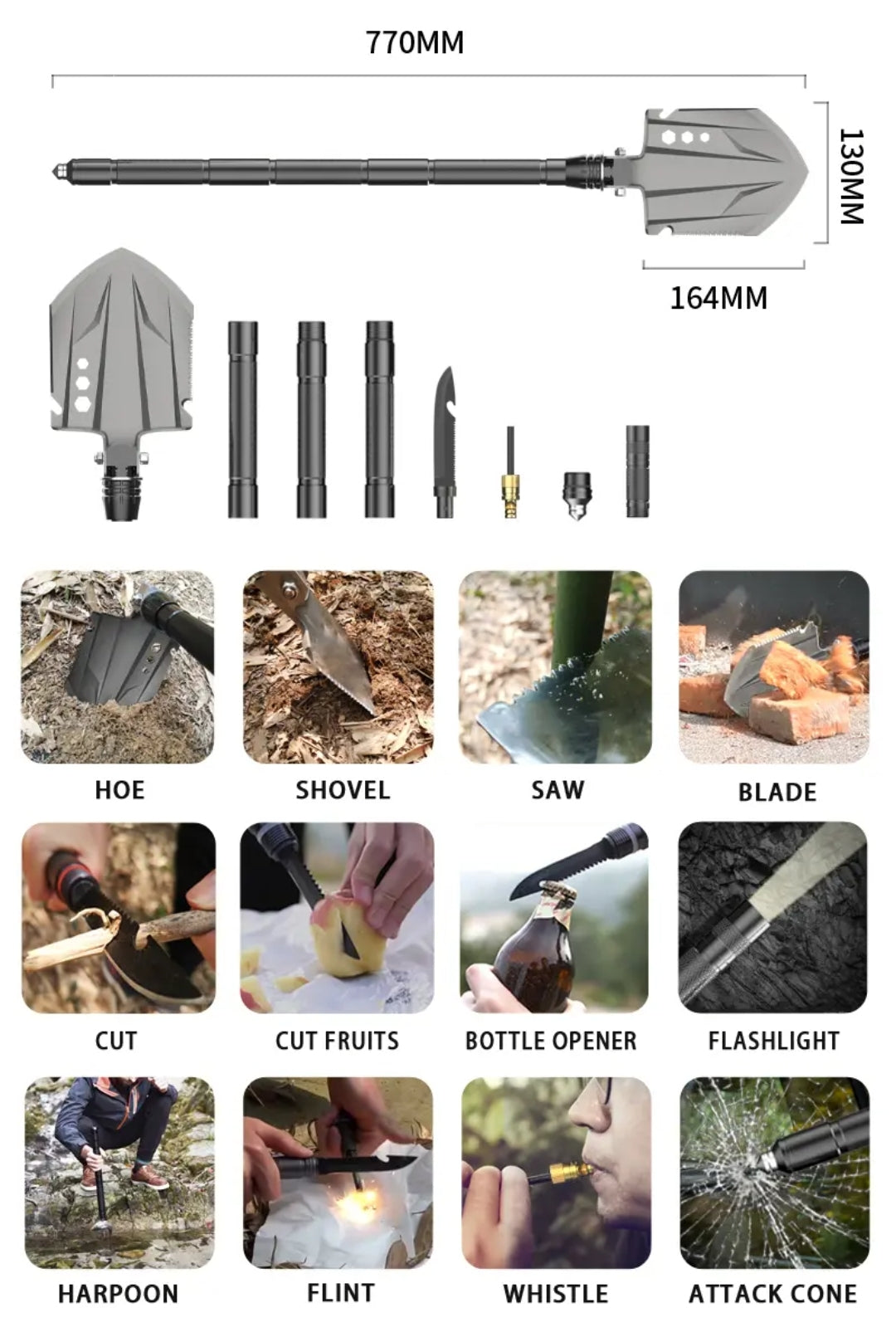 PrepPro Titan Survival Shovel – 11-in-1 Elite Outdoor Tool - PrepPro Australia