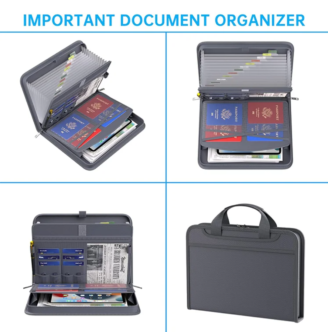 Fireproof & Waterproof Document Organizer – Emergency Document Storage Case with 13-Pocket File Folder