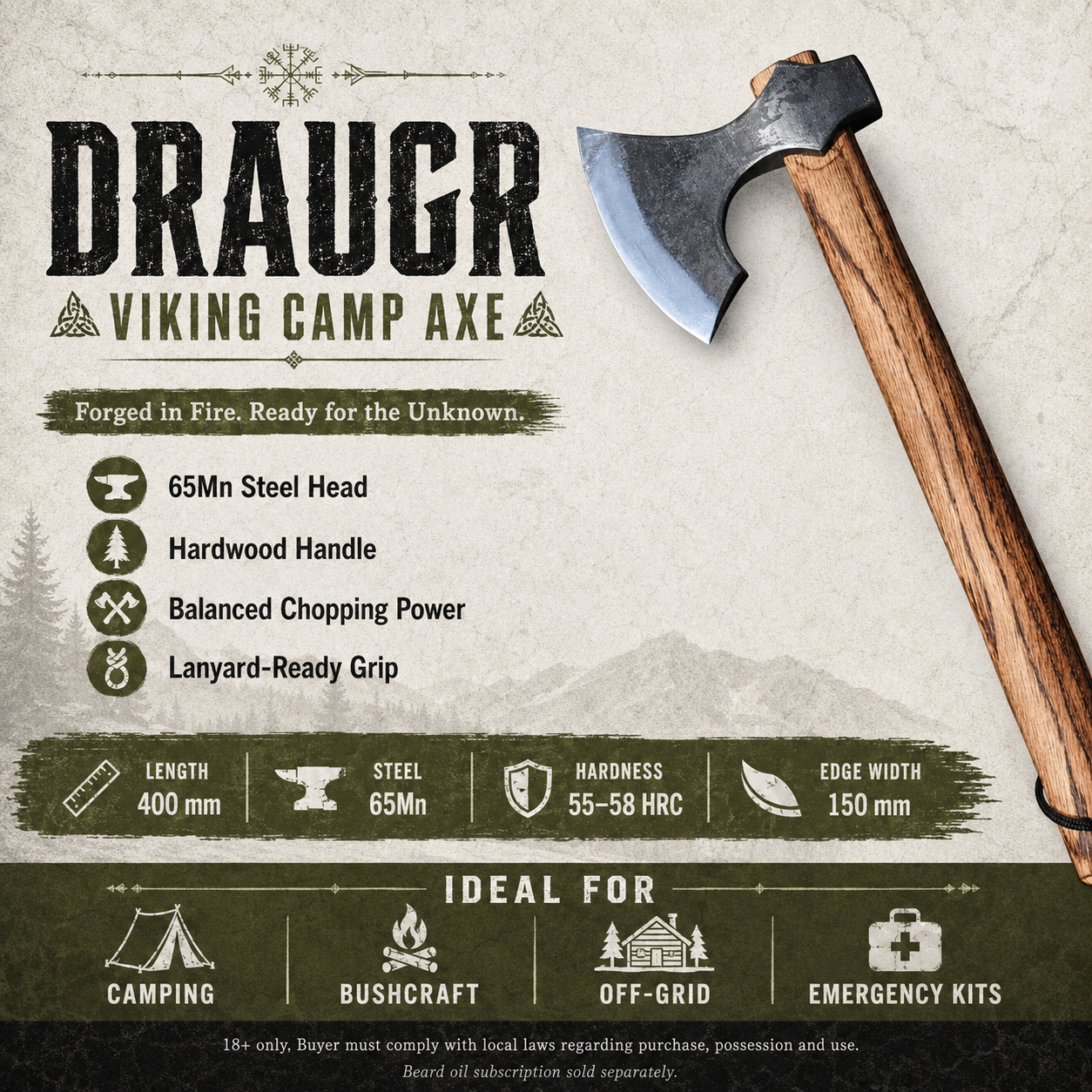 Viking‑Style Camp Axe – DRAUGR | PrepPro