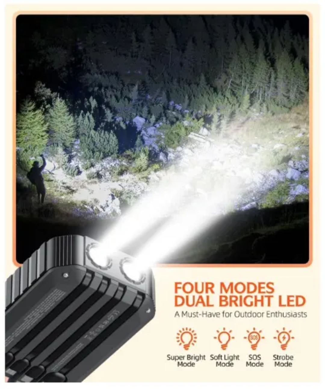 Solar Hand Crank Power Bank with Built-In Cables & PD Fast Charging