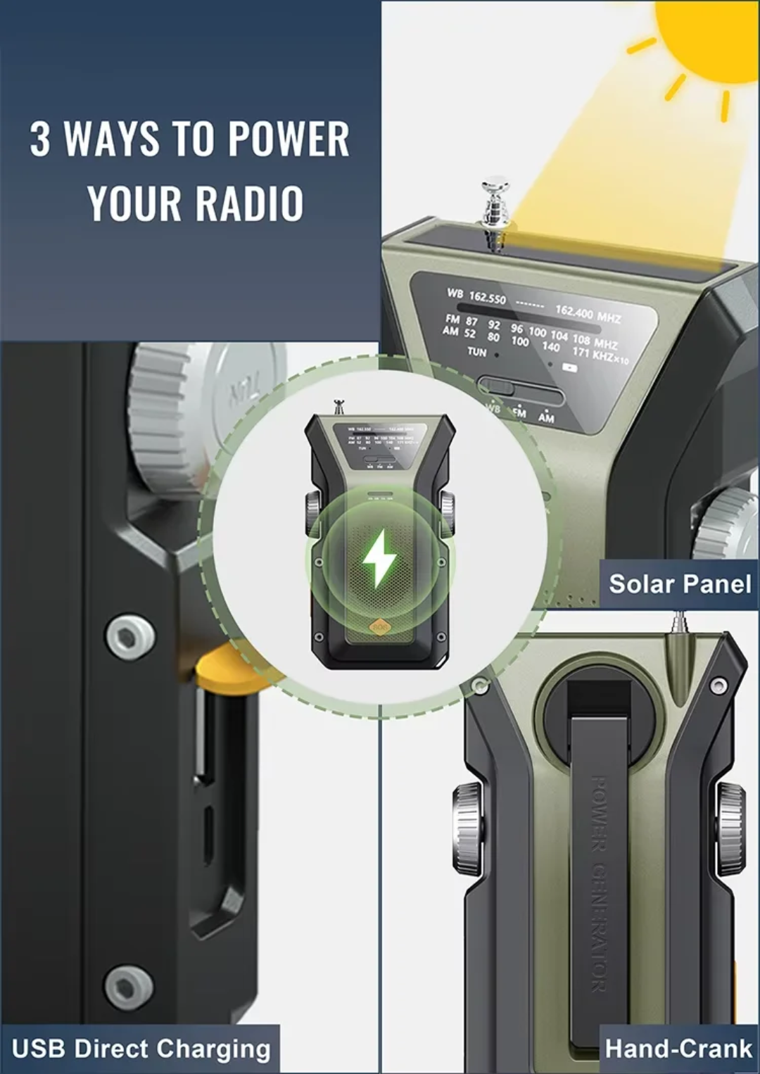 Solar Crank Radio – 4000mAh Power Bank & Emergency lighting - PrepPro Australia