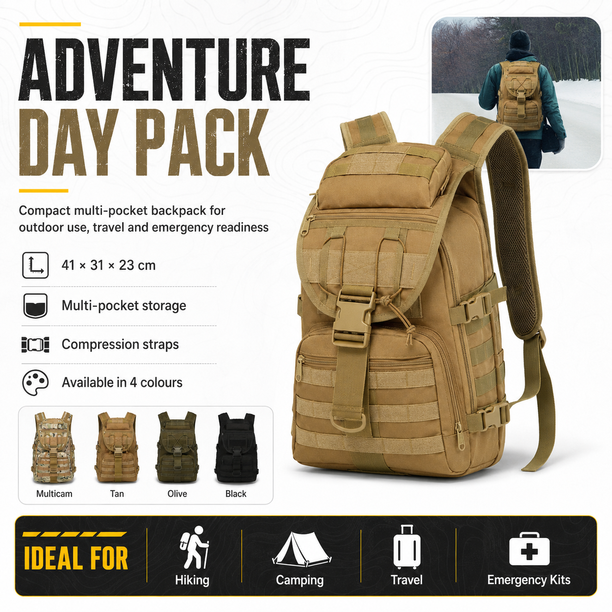 35L MOLLE Backpack – Rugged Daypack | PrepPro