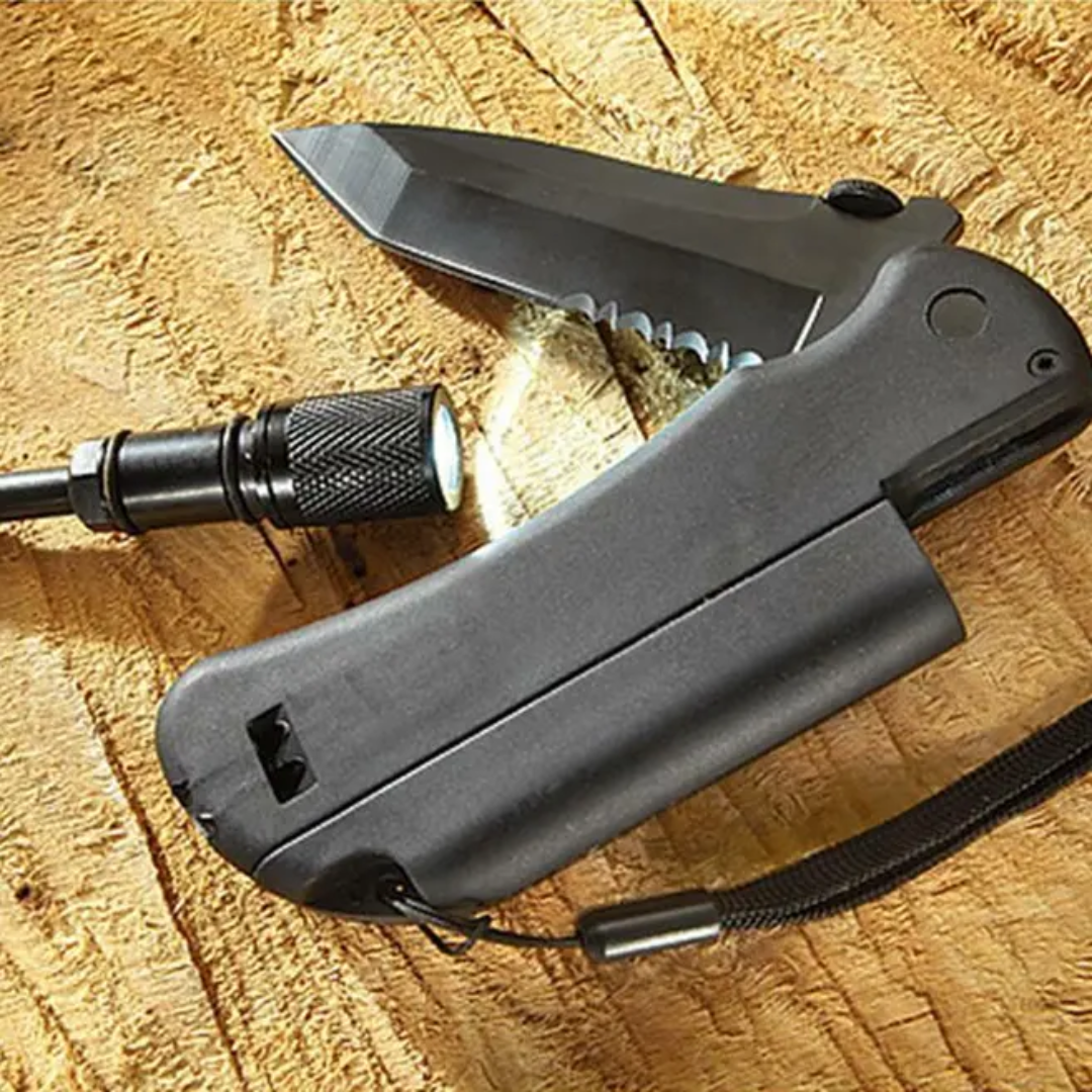 Tactical Folding Knife with Built-in Flashlight | 5-in-1 Survival Tool - PrepPro Australia