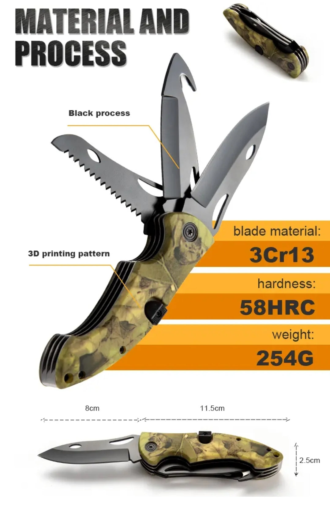 PrepPro Tri-Edge Folding Hunting Knife – 3Cr13 Steel | Multi-Function Camo Edition - PrepPro Australia
