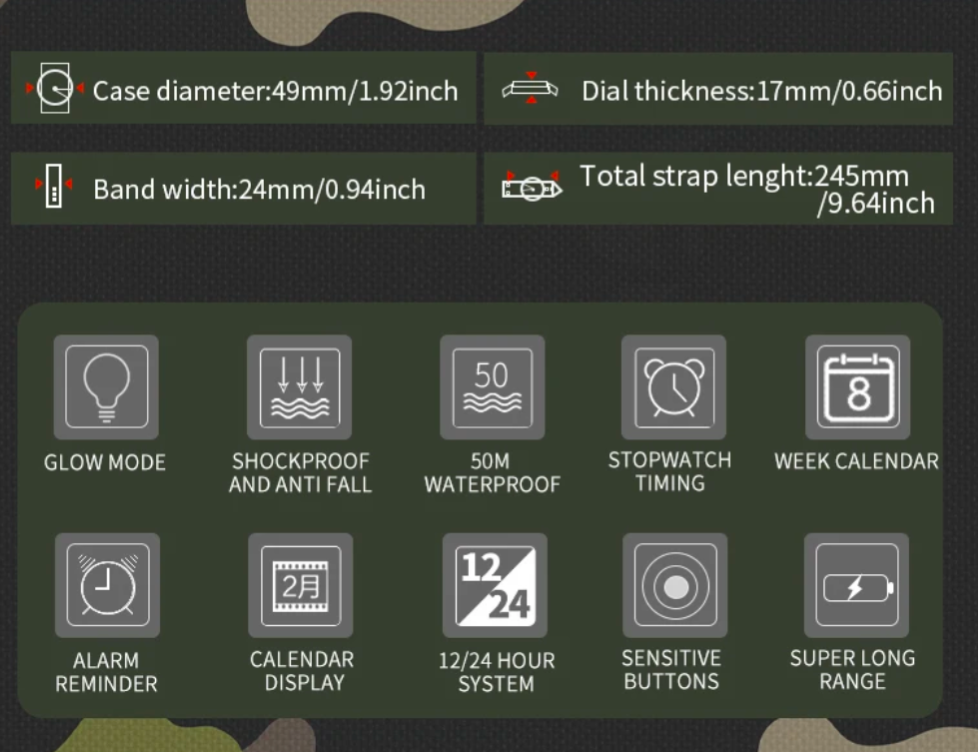 Tactical Camouflage Watch
Built for the Bold. Designed for the Prepared. - PrepPro Australia