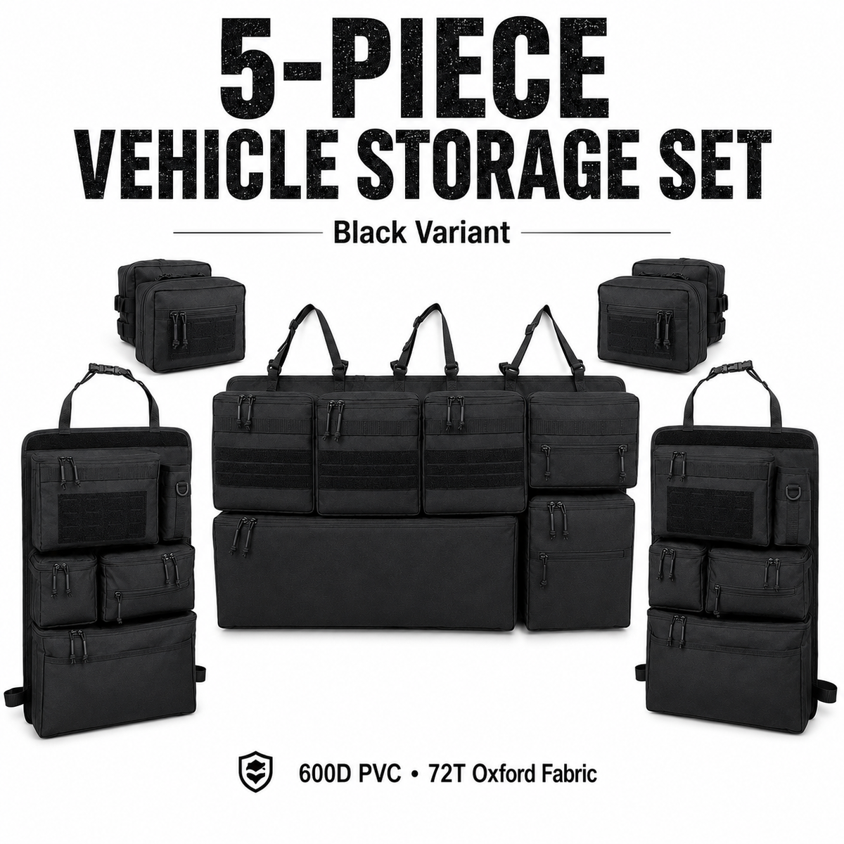 5-Piece Tactical Vehicle Storage Set – MOLLE Seat-Back, Headrest & Boot Organiser System
