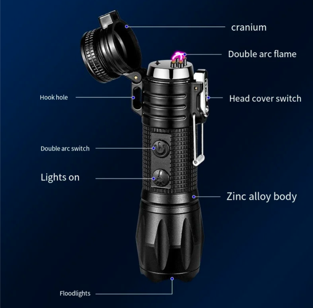 3-in-1 Tactical Arc Lighter Flashlight - PrepPro Australia