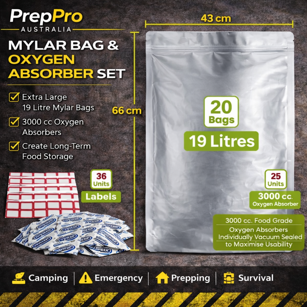 19L Mylar Food Storage Bag set with Oxygen Absorbers | PrepPro Australia
