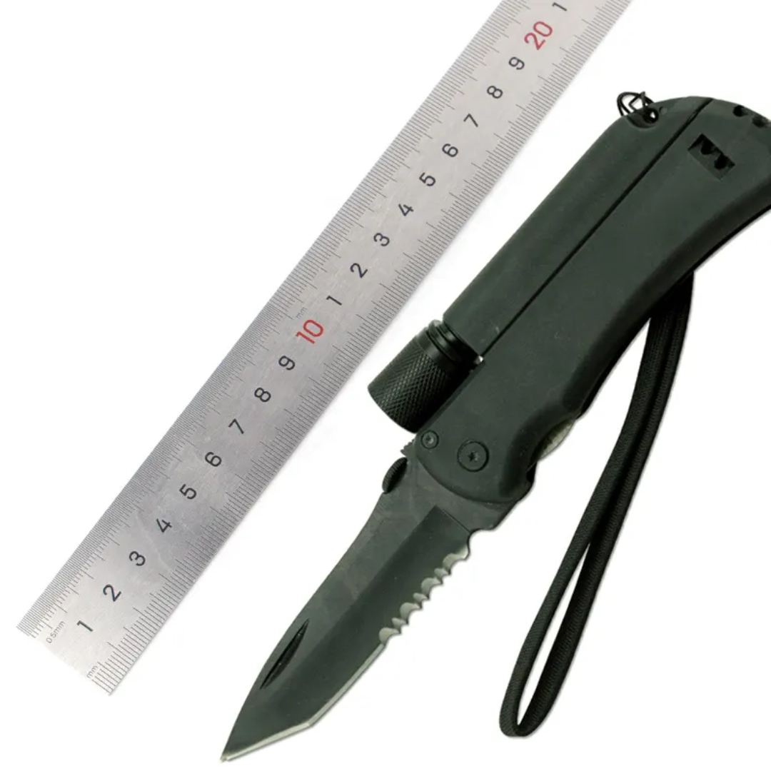 Tactical Folding Knife with Built-in Flashlight | 5-in-1 Survival Tool - PrepPro Australia