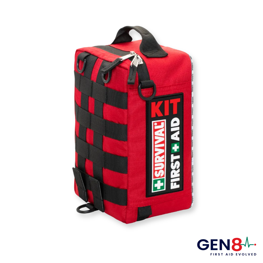 Back of the red SURVIVAL First Aid KIT Large with MOLLE webbing