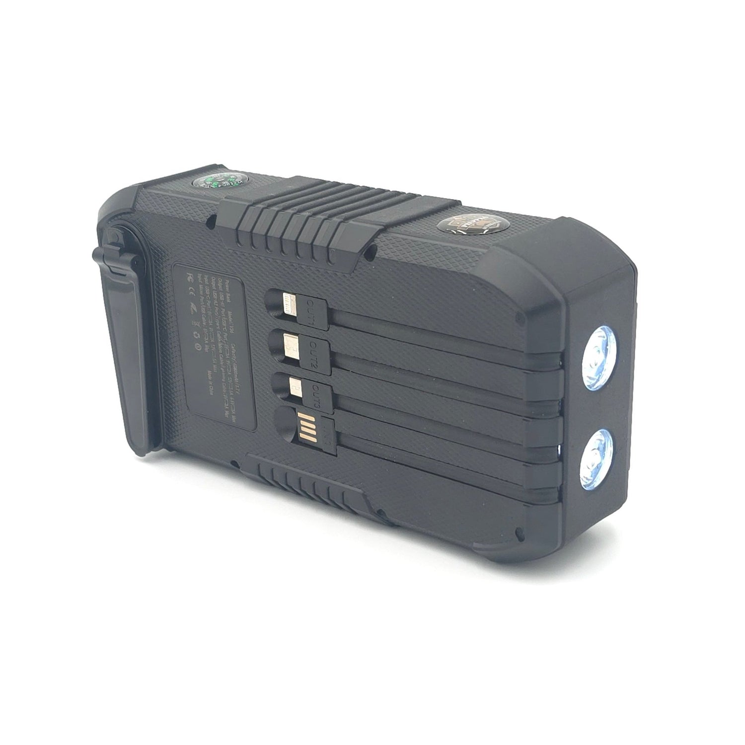 Rugged Battery Bank 63,800mAh - Hand-crank, Built-in Solar & Cables - PrepPro Australia