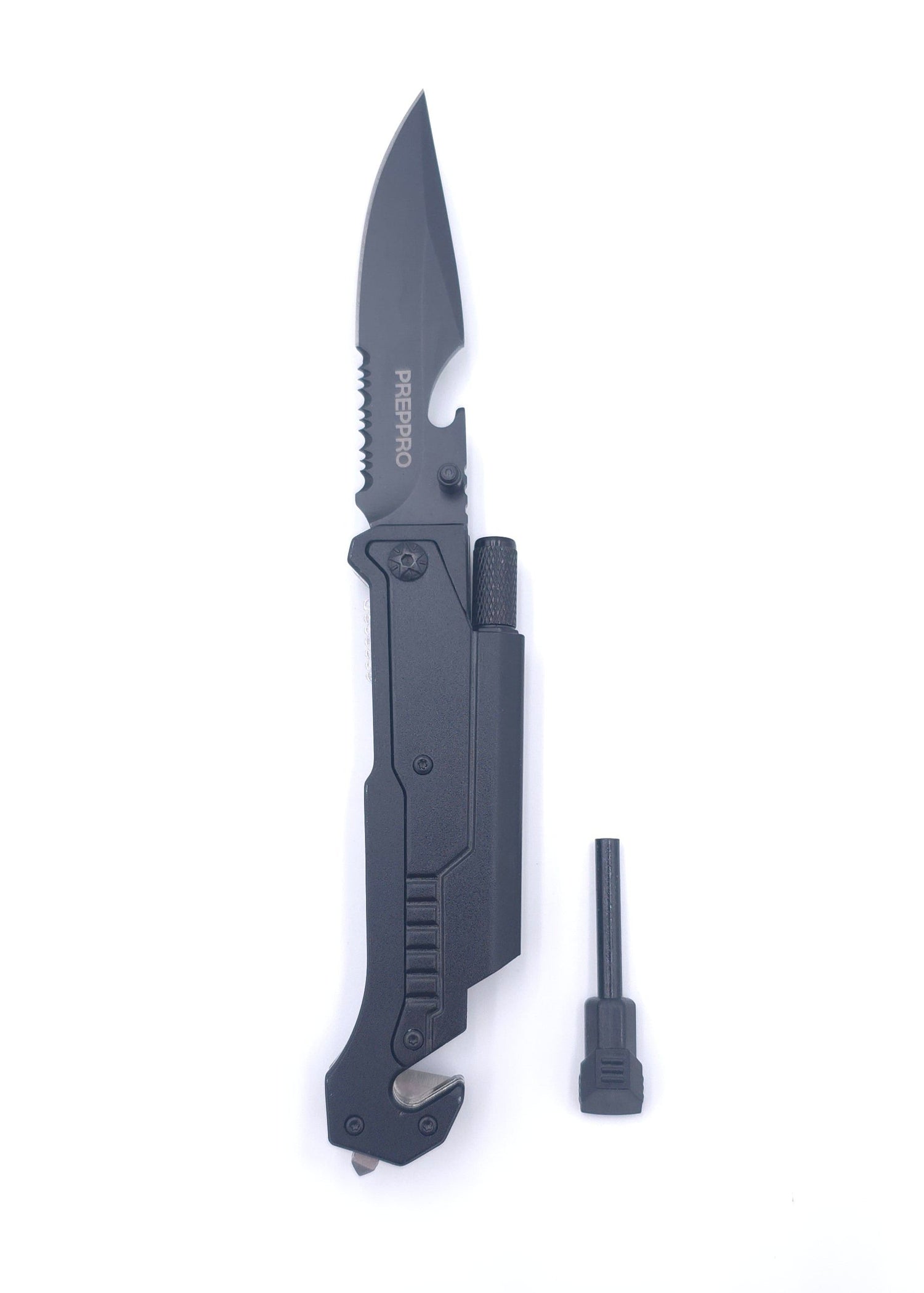 PrepPro - Vision - Folding Knife with built in torch, flint and belt cutter - PrepPro Australia