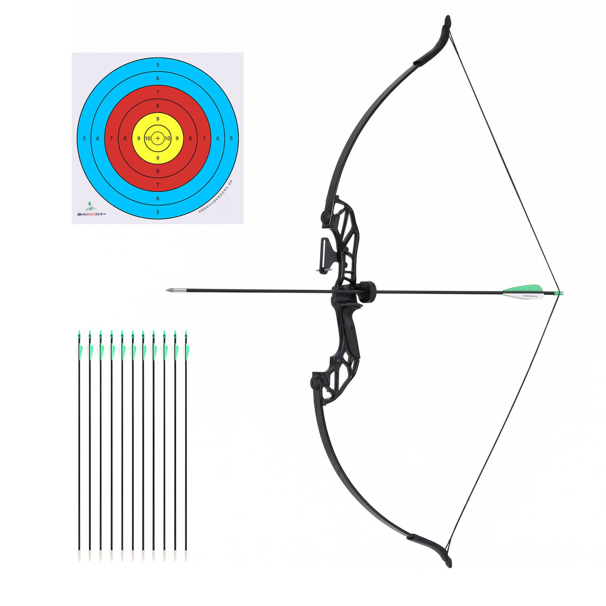 Everfit 55lb Recurve Takedown Bow & Arrow Set, Green
