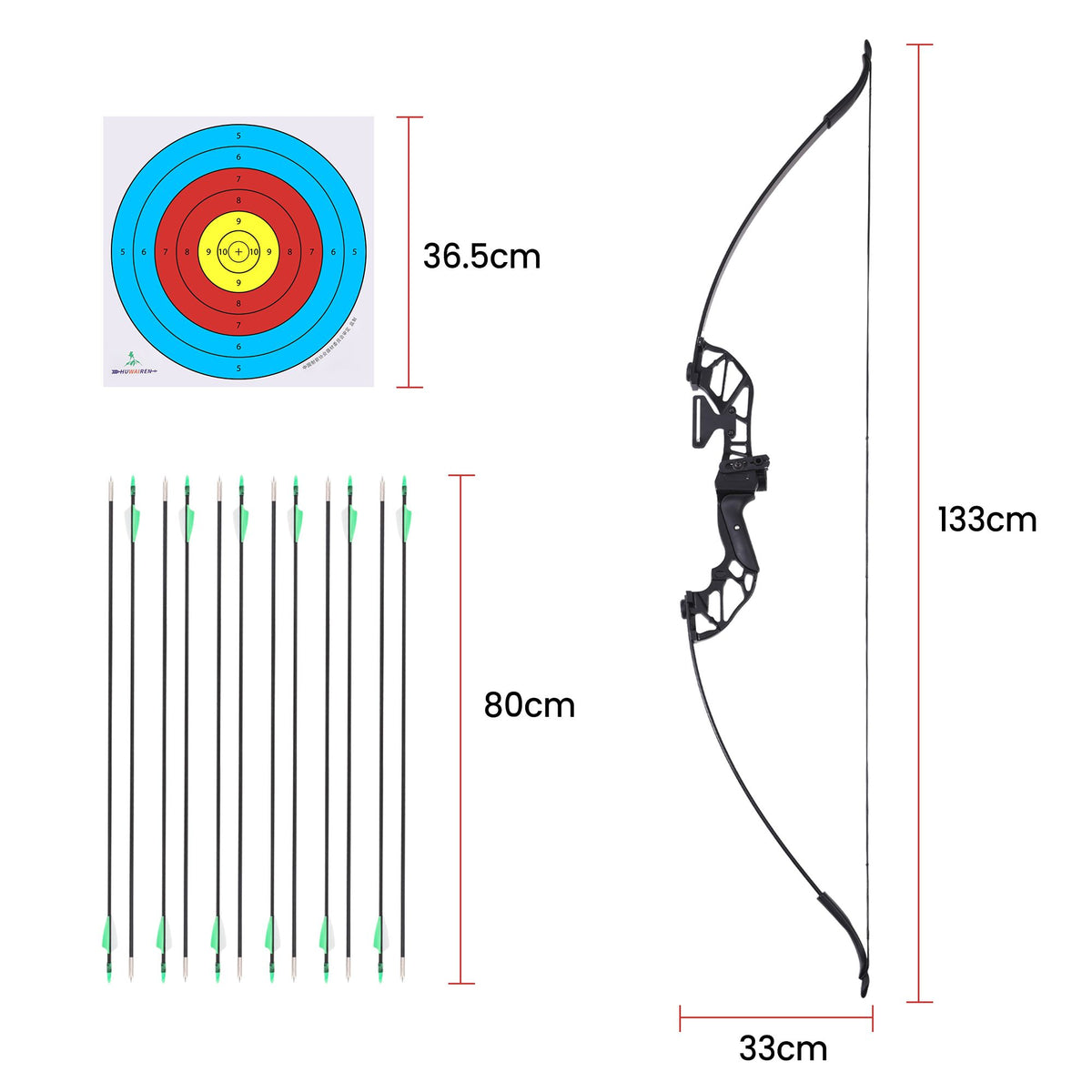 Everfit 55lb Recurve Takedown Bow & Arrow Set, Green