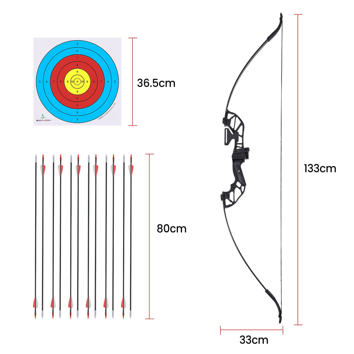 Everfit 55lb Recurve Takedown Bow & Arrow Set, Red
