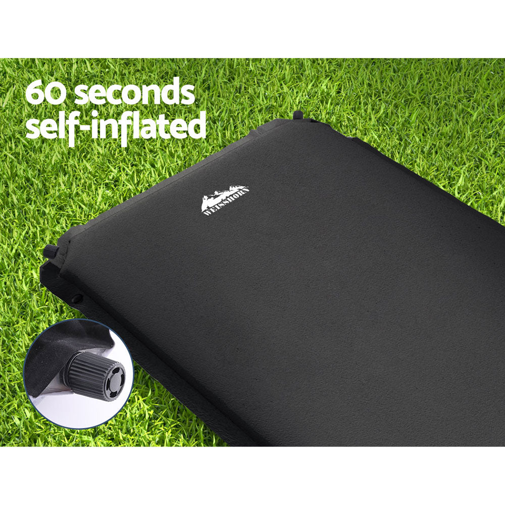 Weisshorn Single Self-Inflating Camping Mat, 187 x 66 x 9.5cm, Black